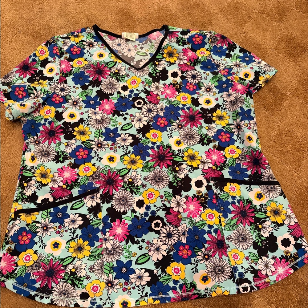 Scrubstar Multicolor Floral V-Neck Scrub Top